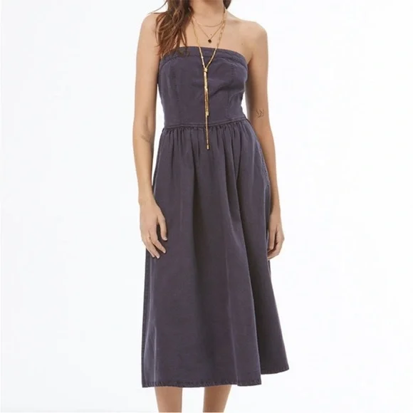 YOUNG FABULOUS & BROKE denim tube strapless midi dress - Picture 8 of 8